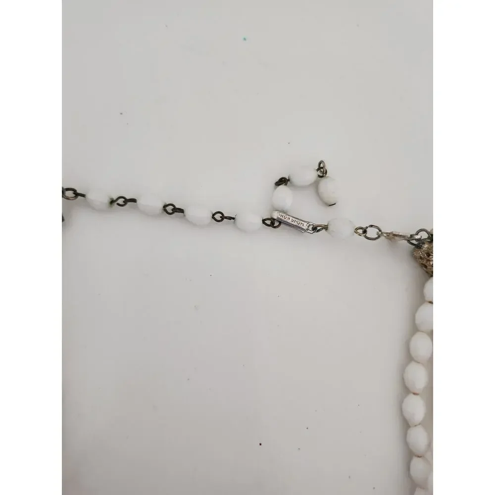 White beaded layered necklace